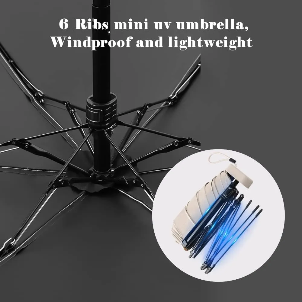 ESUFEIR Mini Travel Sun Umbrella for Purse With Case,Small Compact UV Umbrella Protection Sun,Lightweight Portable Parasol Windproof for Women Men Kids (Haze blue)