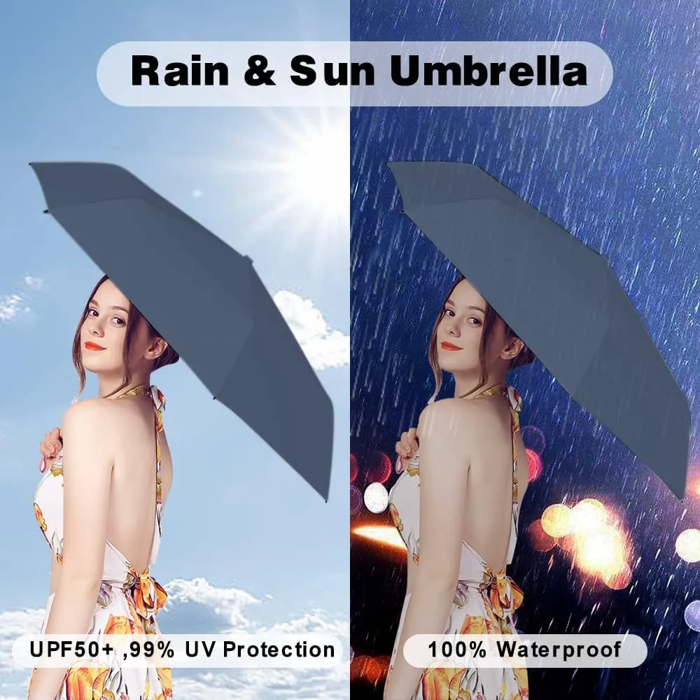 ESUFEIR Mini Travel Sun Umbrella for Purse With Case,Small Compact UV Umbrella Protection Sun,Lightweight Portable Parasol Windproof for Women Men Kids (Haze blue)