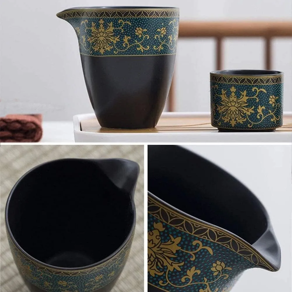 European Ceramic Tea Sets, Business Coffee Cup Set Portable Travel Tea Pot Set Handmade Kungfu Tea Set Teacups Tea Tray with Portable Travel Bag