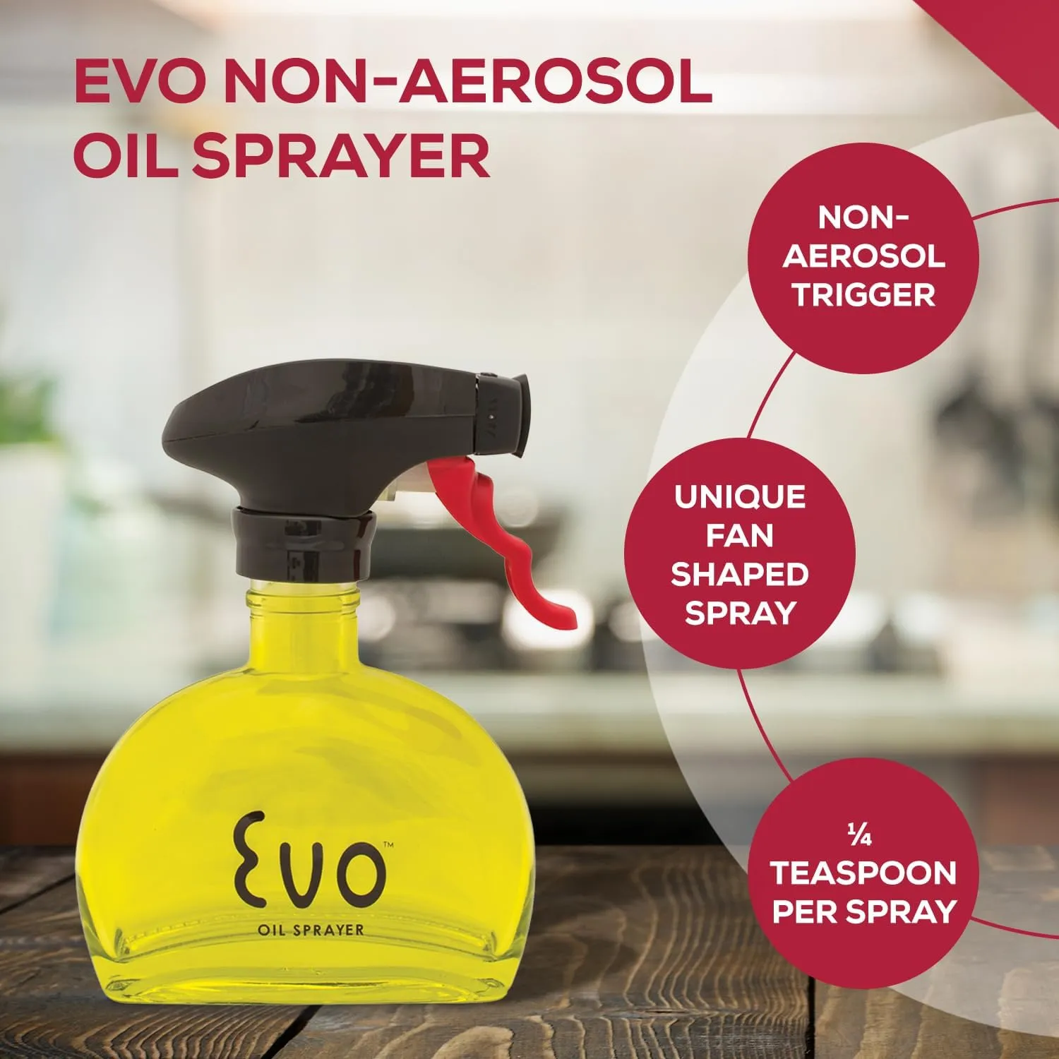 Evo Oil Sprayer Glass, Non-Aerosol for Olive, Cooking Oils, and Vinegars, Yellow, 6-Ounce Capacity