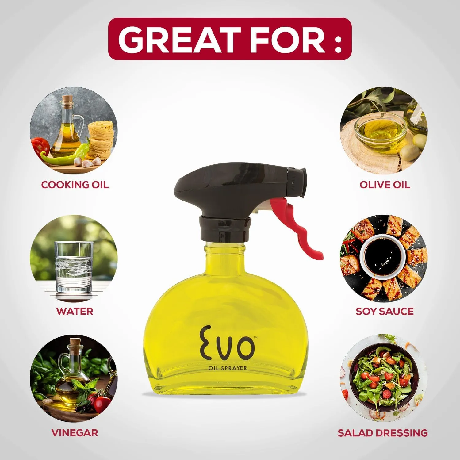 Evo Oil Sprayer Glass, Non-Aerosol for Olive, Cooking Oils, and Vinegars, Yellow, 6-Ounce Capacity