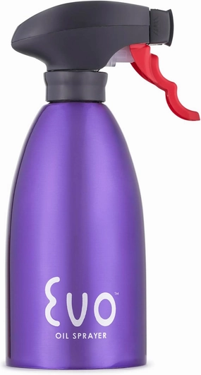 Evo Oil Sprayer 18/8 Stainless Steel, Non-Aerosol for Olive, Cooking Oils, and Vinegars, Purple, 16-Ounce Capacity