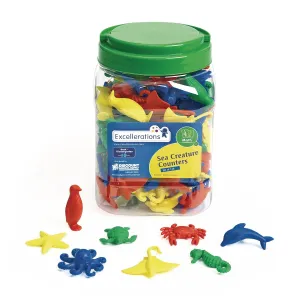 Excellerations Math Manipulatives Set of 128 Sea Creature Counters 1-1/2 inches -2 inches, STEM Educational Toys for Mathematics, Preschool