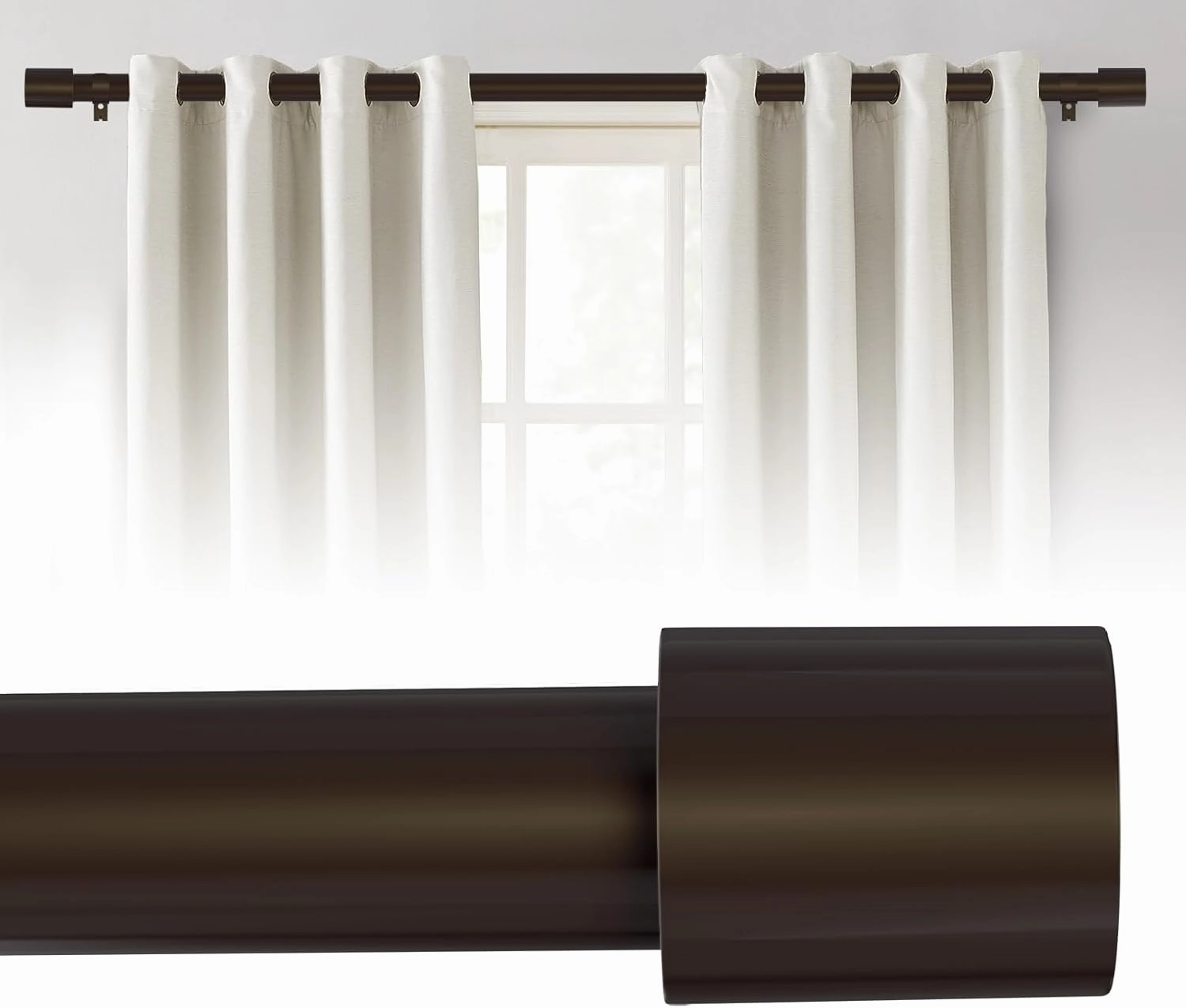 Extra Long Curtain Rods for Windows 180 Inches, 1 Inch Diameter Adjustable Bronze Curtain Rod, Heavy Duty Modern curtain rod with Simple Finials, 32"-180"