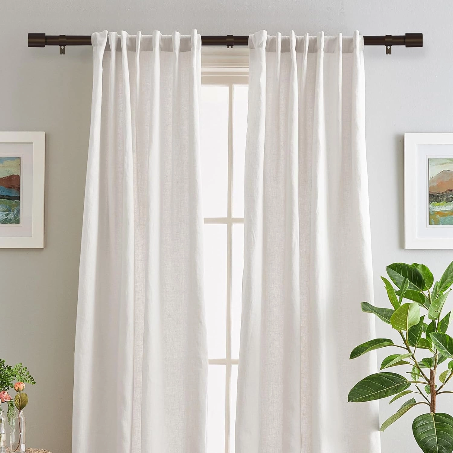 Extra Long Curtain Rods for Windows 180 Inches, 1 Inch Diameter Adjustable Bronze Curtain Rod, Heavy Duty Modern curtain rod with Simple Finials, 32"-180"
