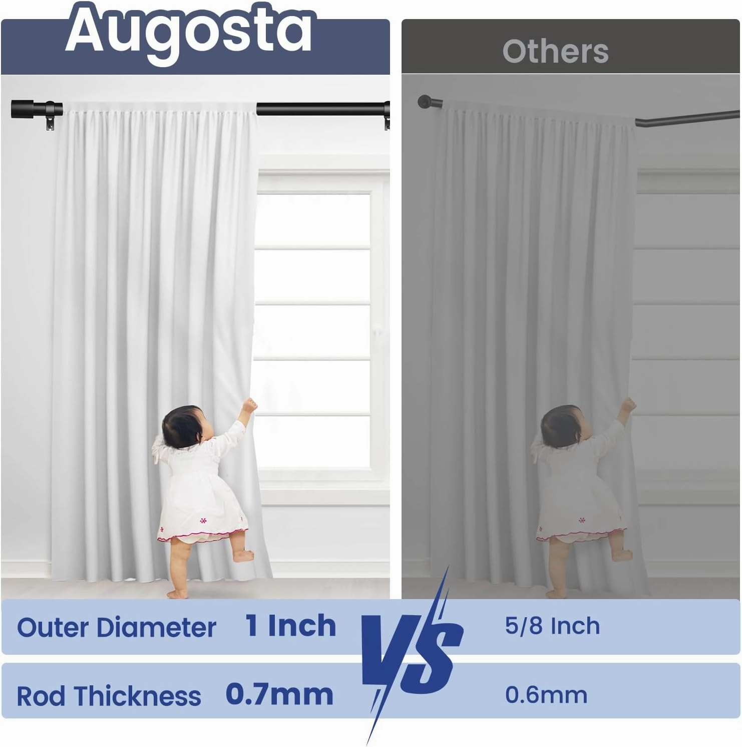 Extra Long Curtain Rods for Windows 180 Inches, 1 Inch Diameter Adjustable Bronze Curtain Rod, Heavy Duty Modern curtain rod with Simple Finials, 32"-180"