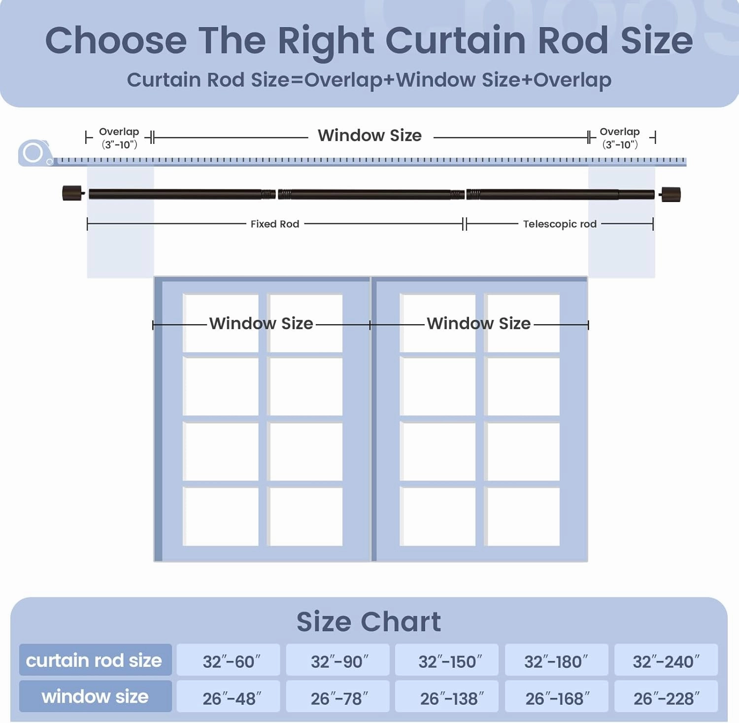 Extra Long Curtain Rods for Windows 180 Inches, 1 Inch Diameter Adjustable Bronze Curtain Rod, Heavy Duty Modern curtain rod with Simple Finials, 32"-180"