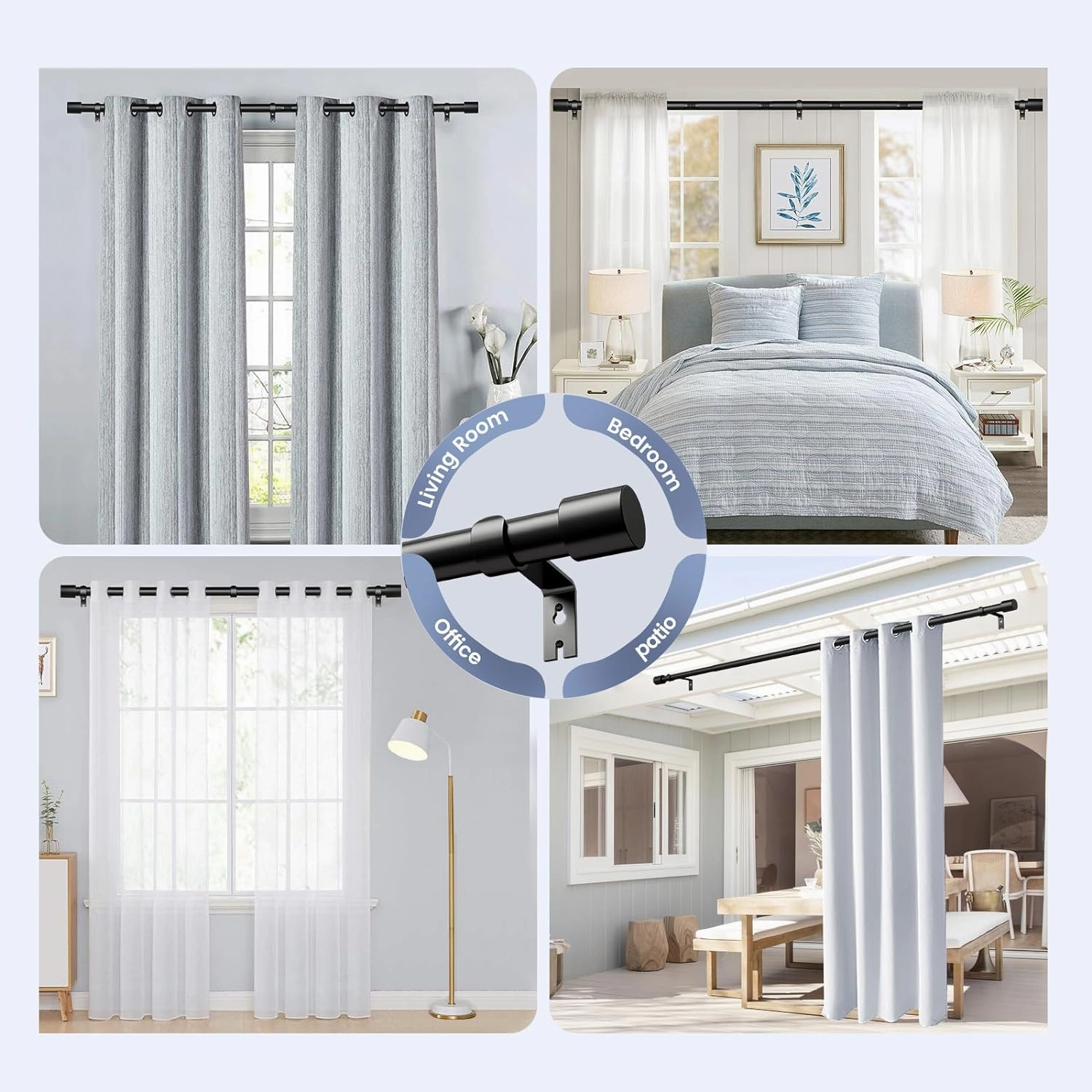 Extra Long Curtain Rods for Windows 180 Inches, 1 Inch Diameter Adjustable Bronze Curtain Rod, Heavy Duty Modern curtain rod with Simple Finials, 32"-180"