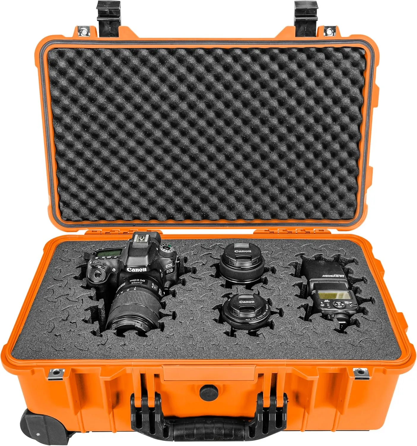 Eylar 22" Carry-On Roller Hard Case With Ragar Reconfigurable & Reusable XP Crosslink Foam, Waterproof, Shockproof For Equipment, Drones And Cameras, TSA Standard (2 Ragar Layers) (Orange)