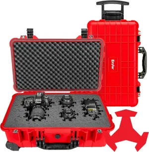 Eylar 22" Carry-On Roller Hard Case With Ragar Reconfigurable & Reusable XP Crosslink Foam, Waterproof, Shockproof For Equipment, Drones And Cameras, TSA Standard (2 Ragar Layers) (Red)