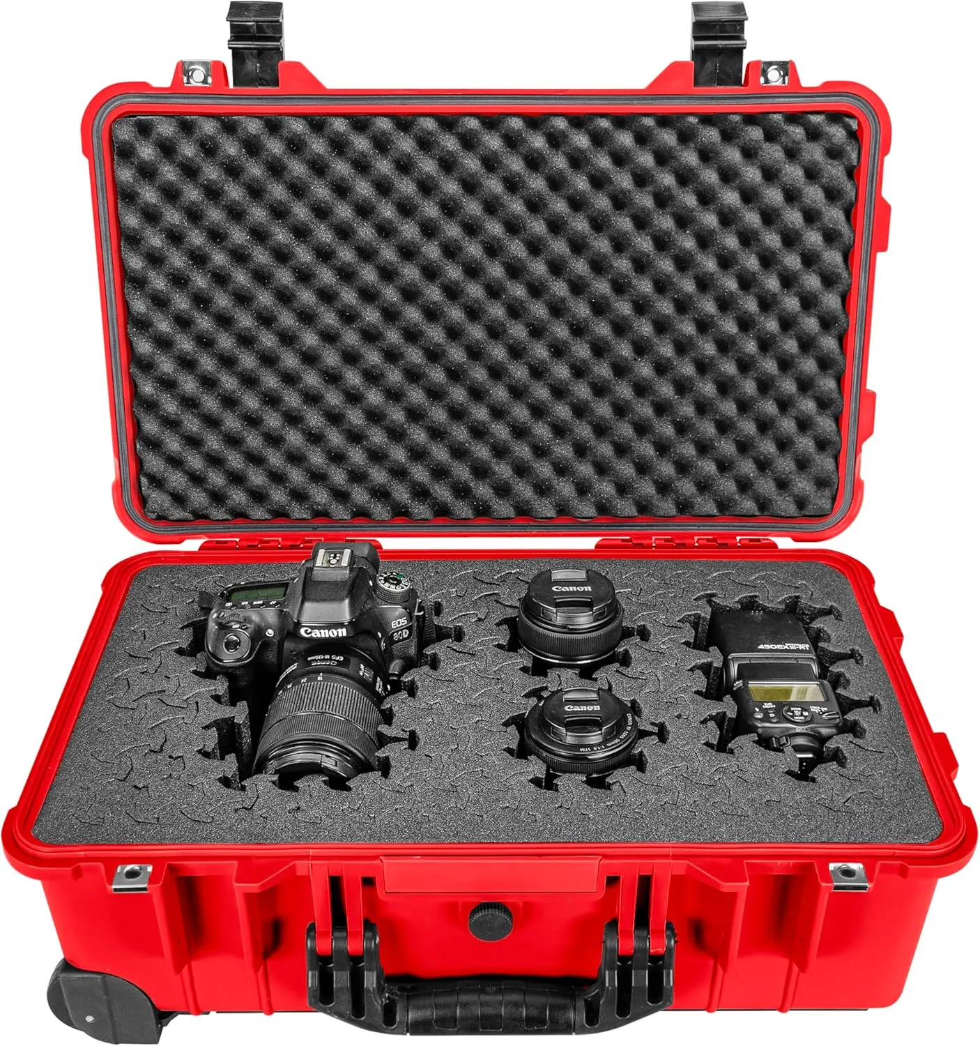 Eylar 22" Carry-On Roller Hard Case With Ragar Reconfigurable & Reusable XP Crosslink Foam, Waterproof, Shockproof For Equipment, Drones And Cameras, TSA Standard (2 Ragar Layers) (Red)