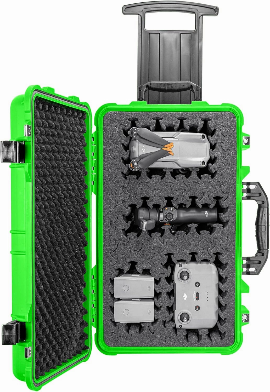 Eylar 22" Carry-On Roller Hard Case With Ragar Reconfigurable & Reusable XP Crosslink Foam, Waterproof, Shockproof For Equipment, Drones And Cameras, TSA Standard (2 Ragar Layers) (Neon Green)