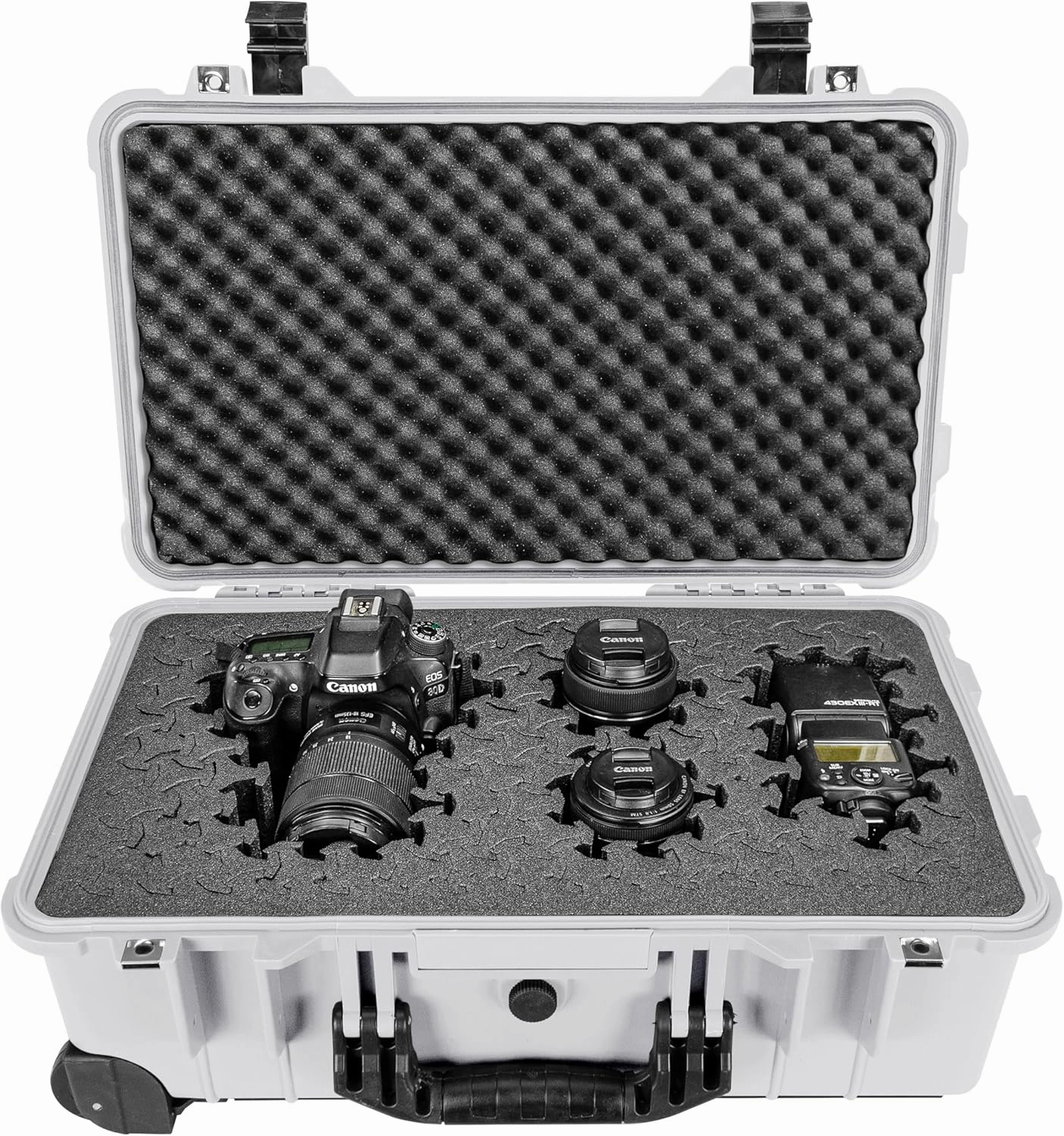 Eylar 22" Carry-On Roller Hard Case With Ragar Reconfigurable & Reusable XP Crosslink Foam, Waterproof, Shockproof For Equipment, Drones And Cameras, TSA Standard (2 Ragar Layers) (White)