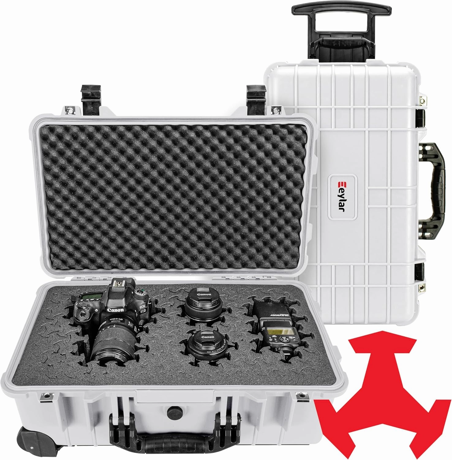 Eylar 22" Carry-On Roller Hard Case With Ragar Reconfigurable & Reusable XP Crosslink Foam, Waterproof, Shockproof For Equipment, Drones And Cameras, TSA Standard (2 Ragar Layers) (White)