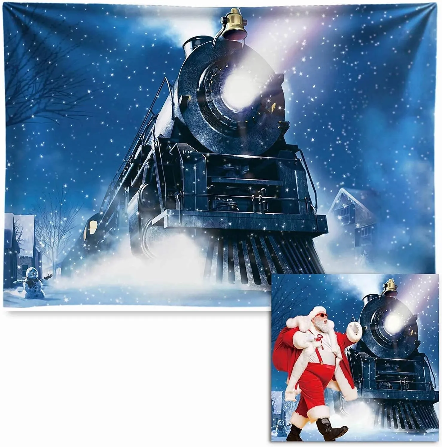 Fabric Winter Night Train Photography Backdrop No Wrinkles Wonderland Railway Polar Express Background Snowflake Portrait Photobooth Banner Party Decor Photo Studio Props 7x5ft car