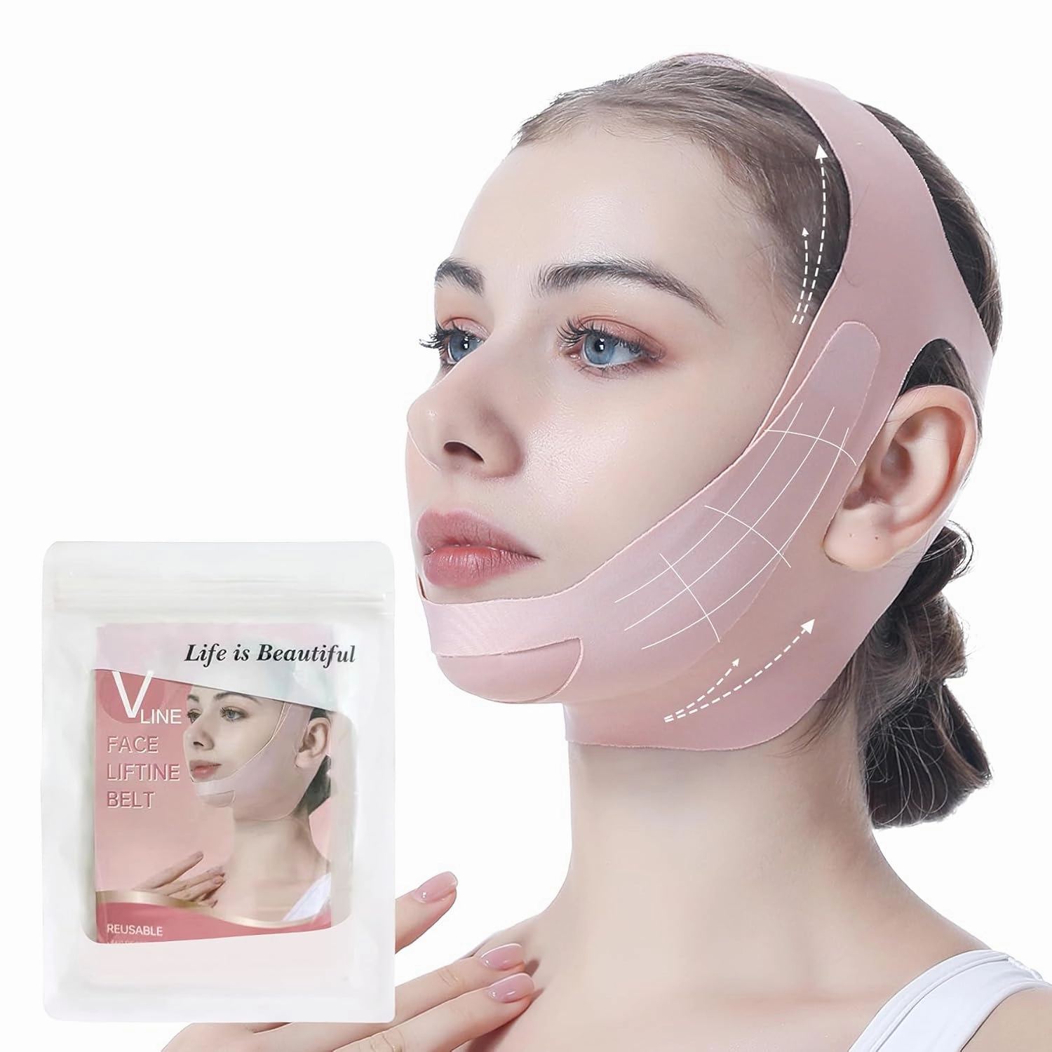 Facial Lifting Belt, Face Lifting Strap Double Lift Soothing&Comfy Face Lift Band, Breathable V Shaped Bandage Chin Up Face Lifting Outline Lifting Shaping Face Belt