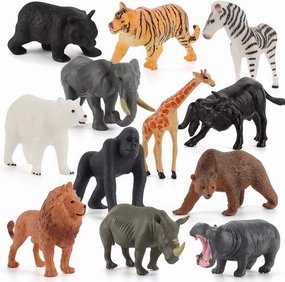 Fantarea 12 PCS Realistic Wild Life Jungle Animal Figures Model Lion Tiger Bear Elephant Desktop Ornament Collection Party Playset Favors Supplies Cake Toppers Toys for Boys Girls