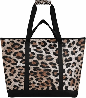 Fashionable Leopard Print Reusable Insulated Lunchbox Cooler Bag, Leakproof Kitchen Grocery Bag Collapsible Portable Cooler Tote Bag for Picnic, Camping, Office, Travel