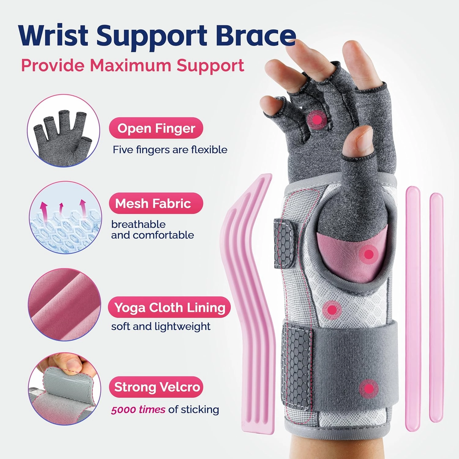 FEATOL Carpal Tunnel Wrist Brace & Compression Arthritis Glove Set for Women - Short Wrist Brace Daytime Support - Pain Relief for Work, Typing, Tendonitis, Sprains - Right Hand, Small