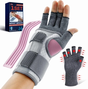 FEATOL Carpal Tunnel Wrist Brace & Compression Arthritis Glove Set for Women - Short Wrist Brace Daytime Support - Pain Relief for Work, Typing, Tendonitis, Sprains - Right Hand, Small