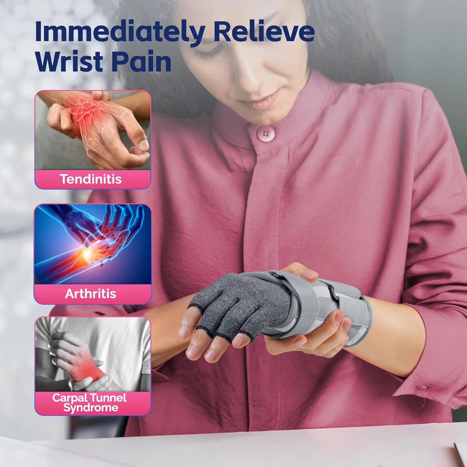 FEATOL Carpal Tunnel Wrist Brace & Compression Arthritis Glove Set for Women - Short Wrist Brace Daytime Support - Pain Relief for Work, Typing, Tendonitis, Sprains - Right Hand, Small