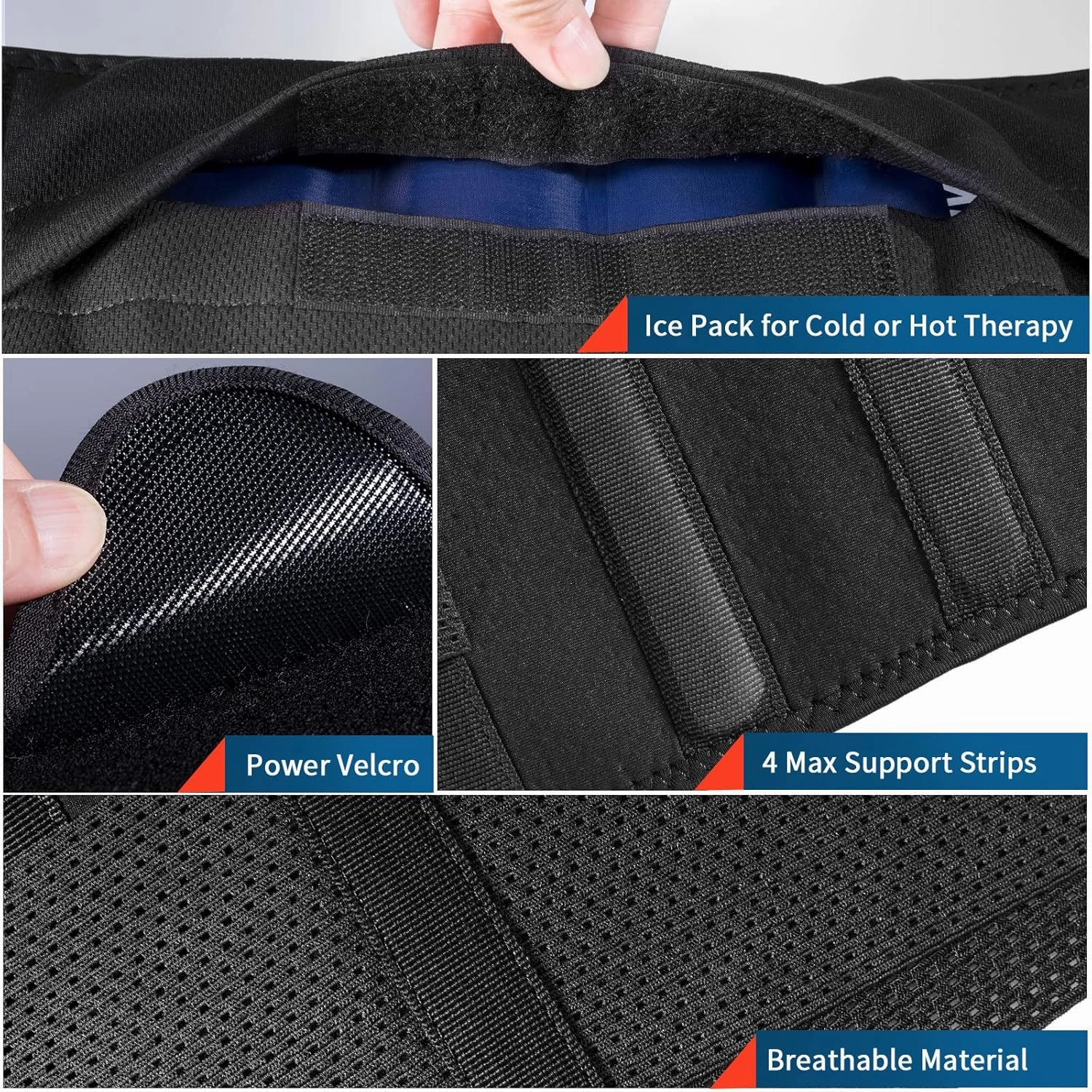 FEATOL Gel Pack Back Brace,Lumbar Support for Back Pain Relief, Herniated Disc, Sciatica, Scoliosis - Breathable Material Design with Heat & Ice Gel Pack for Men & Women| Large/X-Large