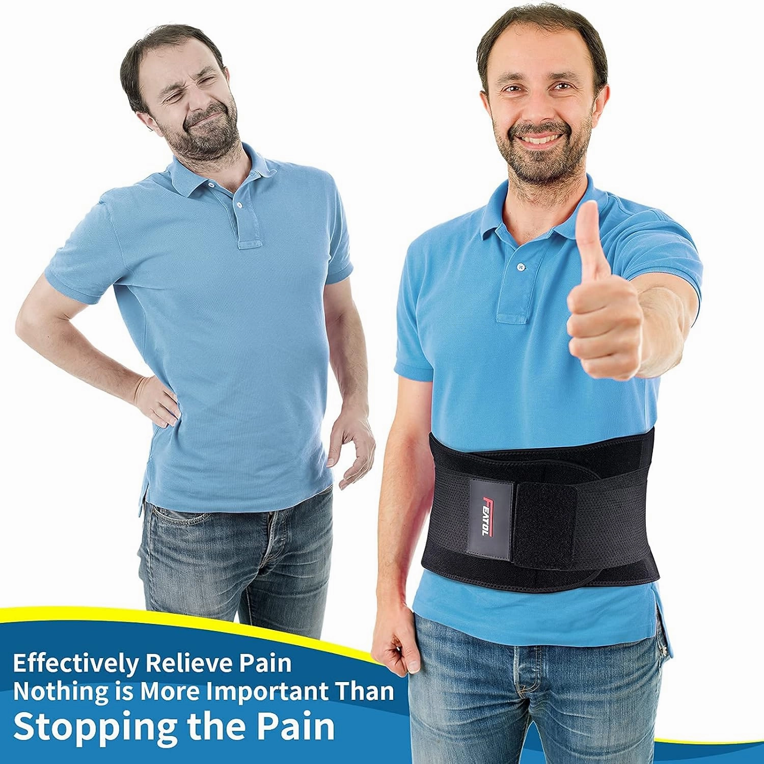 FEATOL Gel Pack Back Brace,Lumbar Support for Back Pain Relief, Herniated Disc, Sciatica, Scoliosis-Breathable Material Design with Hot & Cold Gel Pack for Men & Women| Small/Medium