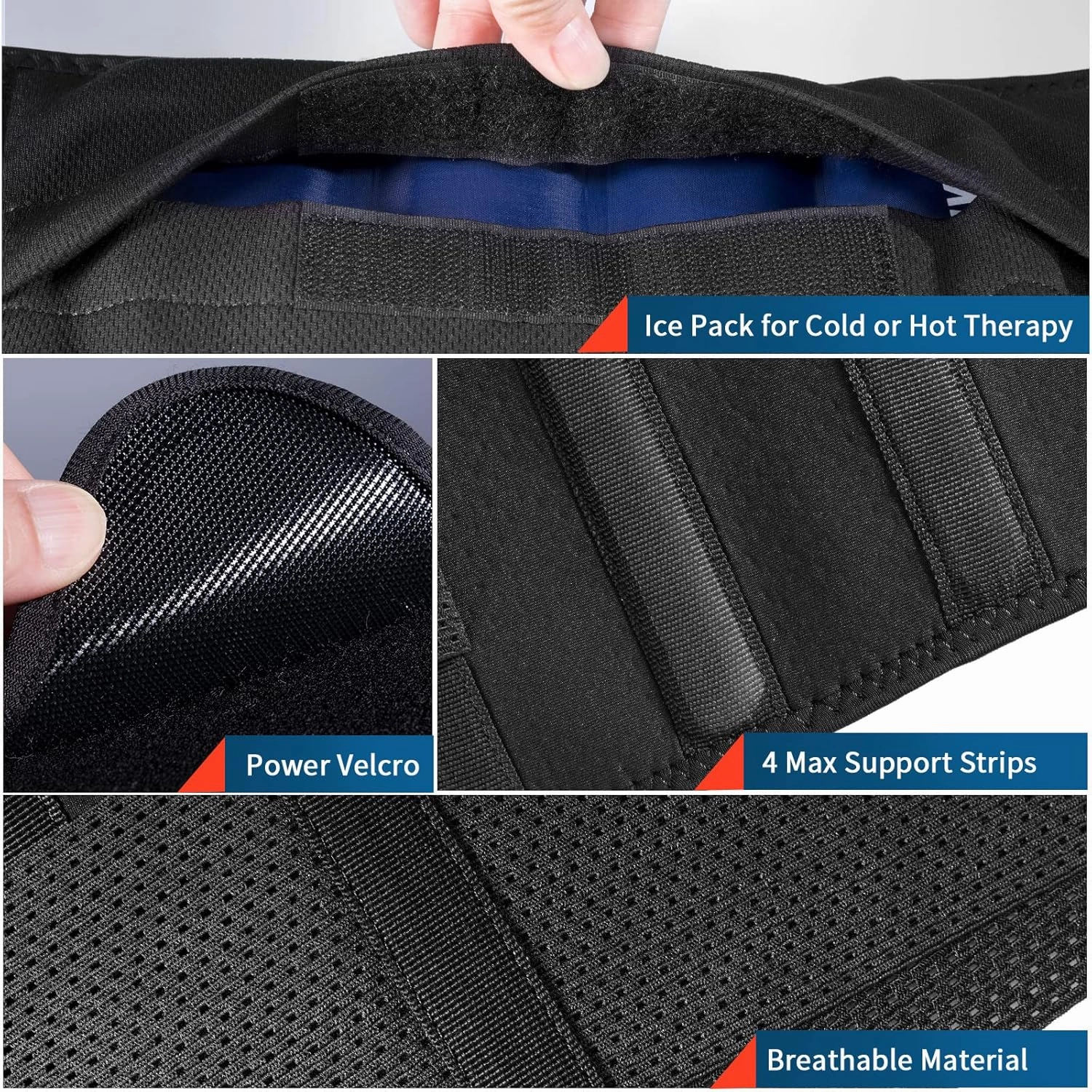 FEATOL Gel Pack Back Brace,Lumbar Support for Back Pain Relief, Herniated Disc, Sciatica, Scoliosis-Breathable Material Design with Hot & Cold Gel Pack for Men & Women| Small/Medium