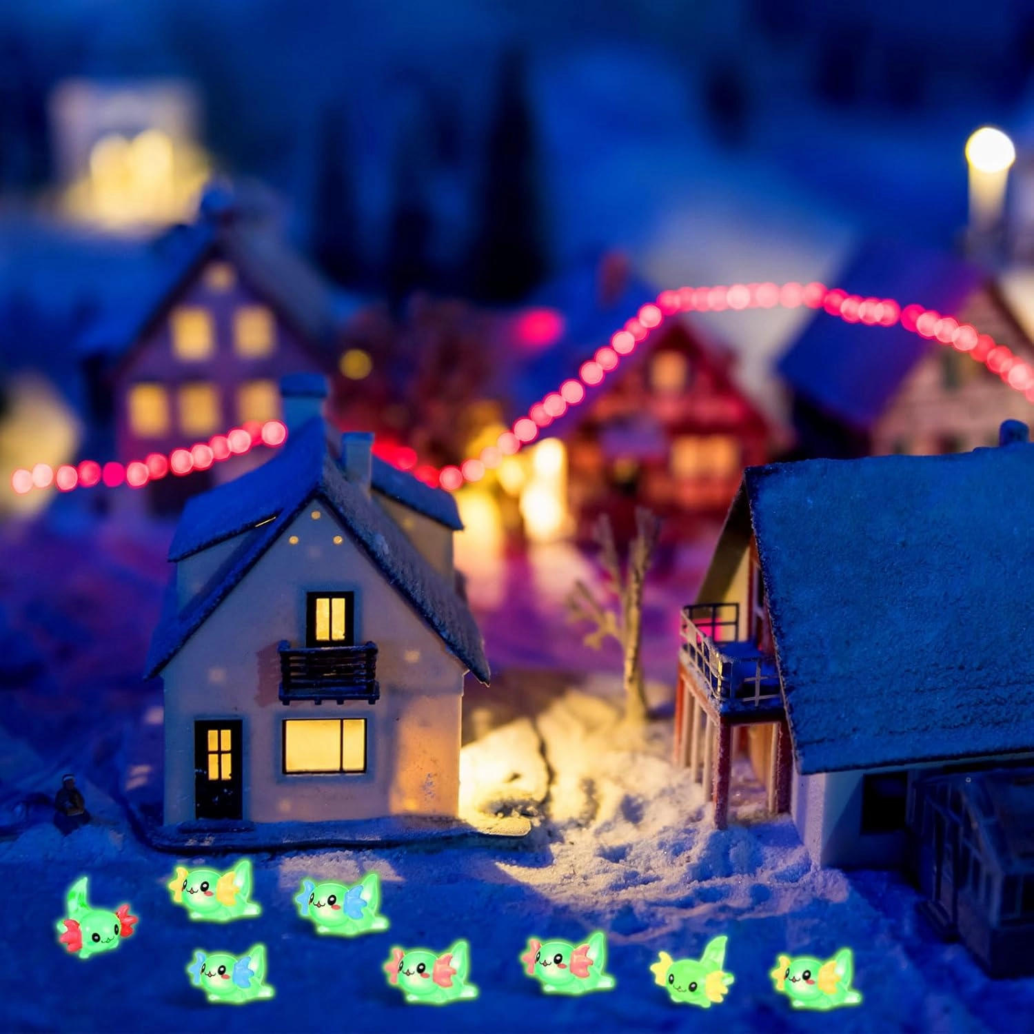 Ferraycle 100 Pcs Luminous Mini Resin Axolotl Charm Axolotl Tiny Animal Figurine for DIY Landscape Garden Dollhouse Birthday Party Decoration Ornament