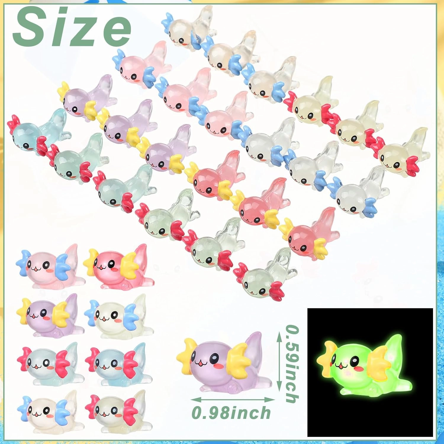 Ferraycle 100 Pcs Luminous Mini Resin Axolotl Charm Axolotl Tiny Animal Figurine for DIY Landscape Garden Dollhouse Birthday Party Decoration Ornament