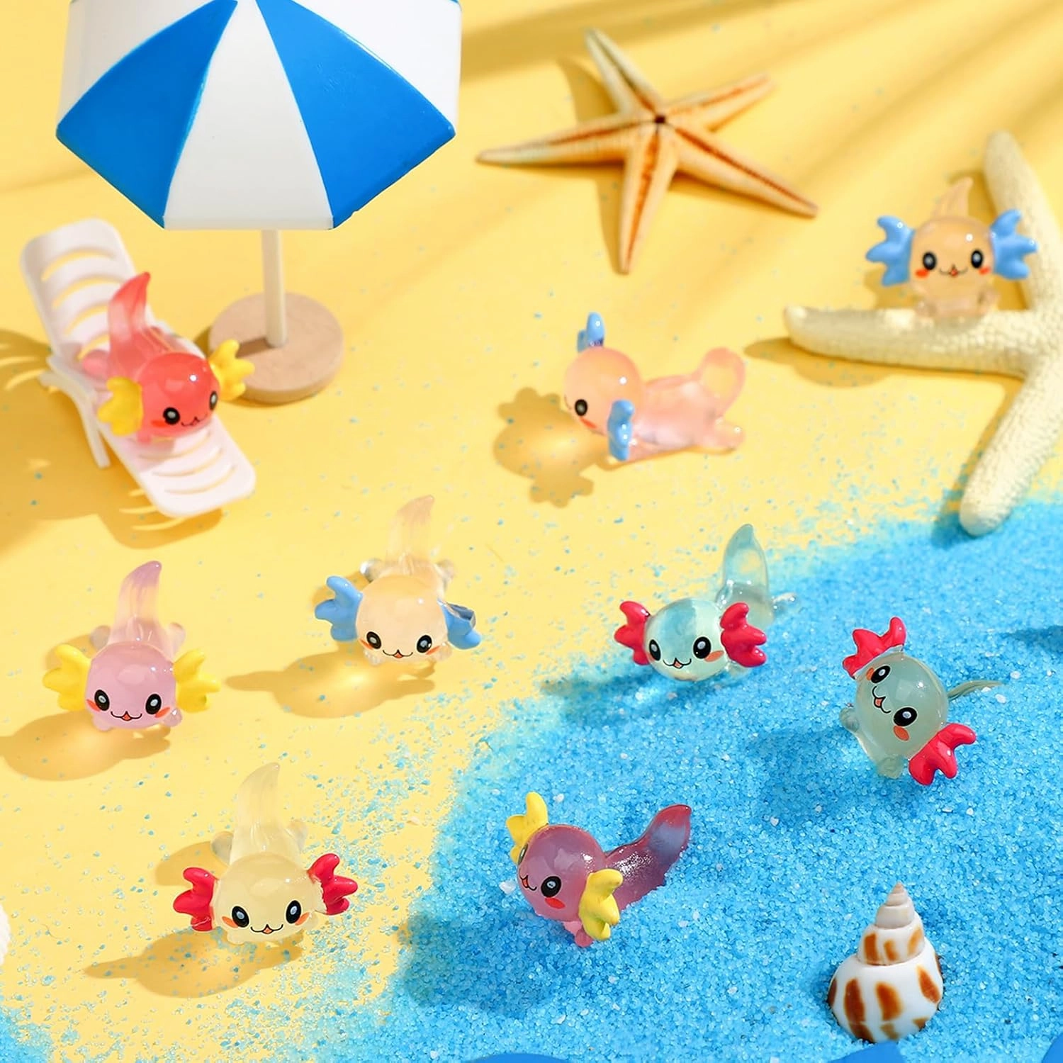Ferraycle 100 Pcs Luminous Mini Resin Axolotl Charm Axolotl Tiny Animal Figurine for DIY Landscape Garden Dollhouse Birthday Party Decoration Ornament