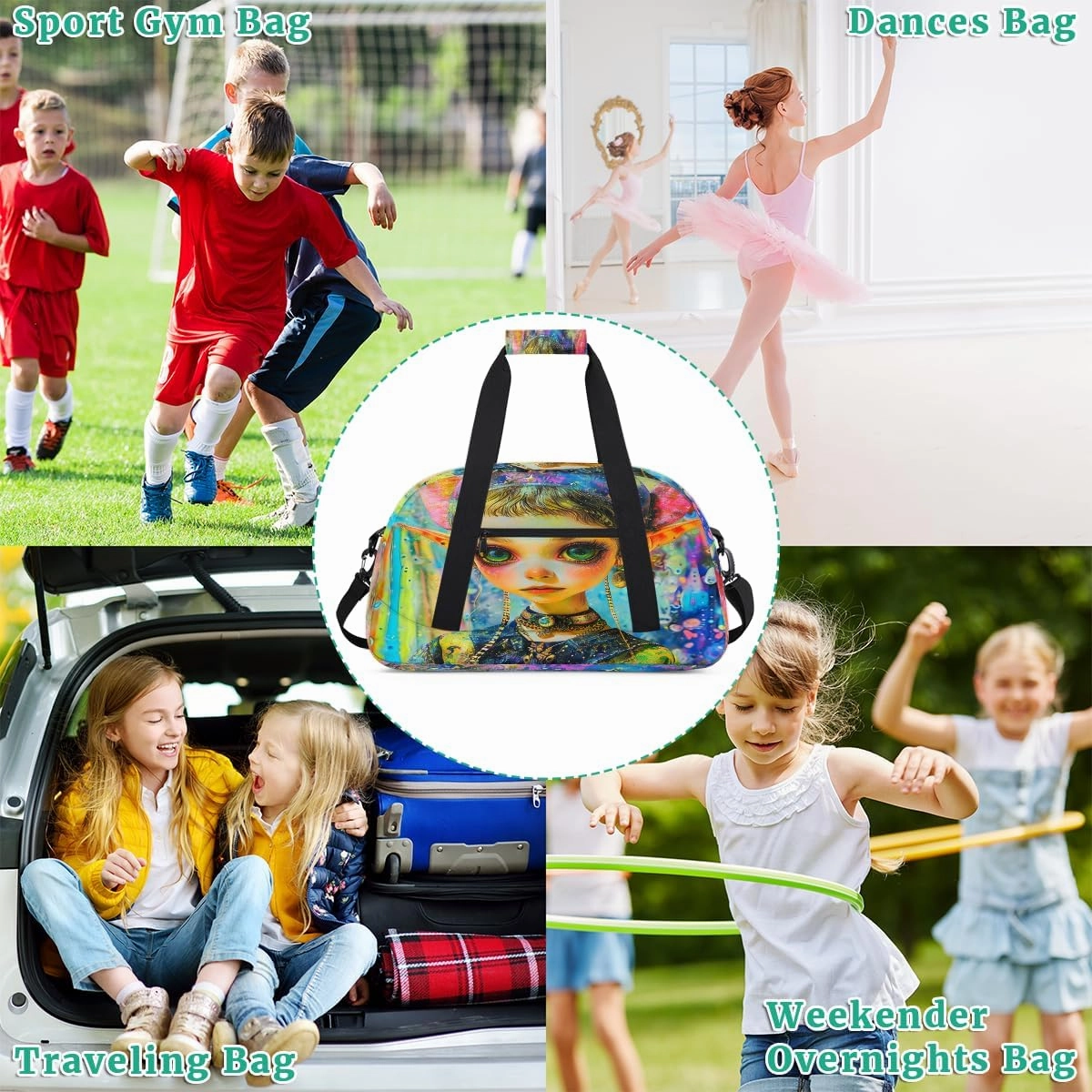 Fierce Elves Kids Overnighter Duffel Bags for Boys, Carry-On Size Sports Gym Bag with Front Zipper Pocket for School Practice or Overnight Travel Weekender Sleepover Tote Bag