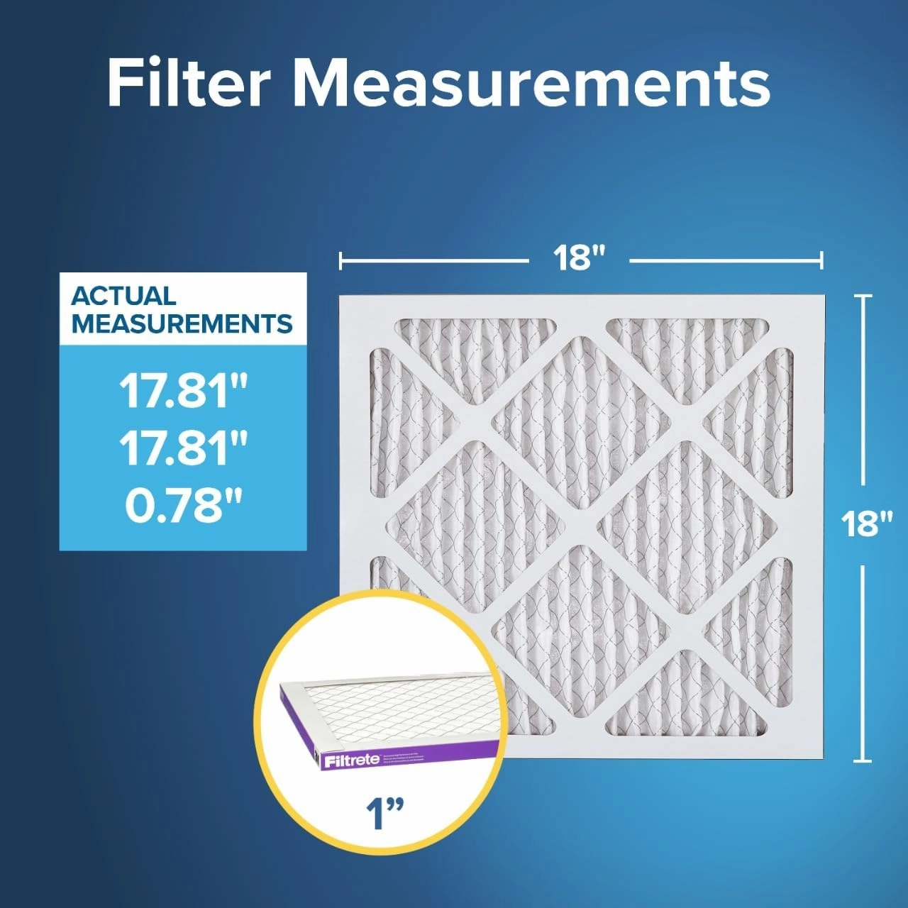 Filtrete 18x18x1 AC Furnace Air Filter, MERV 12, MPR 1500, CERTIFIED asthma & allergy friendly, 3 Month Pleated 1-Inch Electrostatic Air Cleaning Filter, 6-Pack (Actual Size 17.81x17.81x0.78 in)
