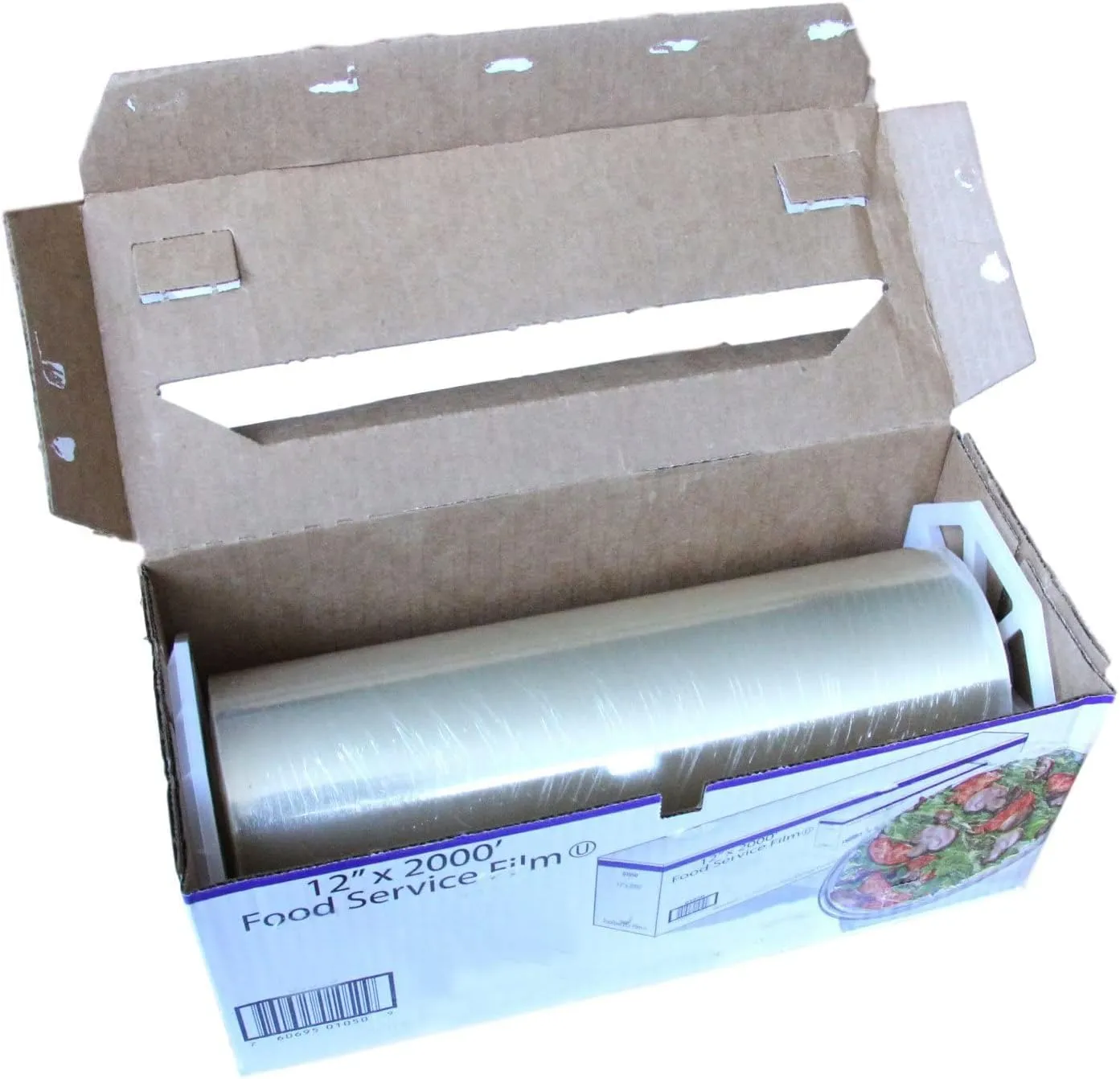 Fit Meal Prep Plastic Food Film Seal Wrap in Cutter Dispenser, Stretch Tight, Food Service Grade, 12" x 2000' Square Feet Roll
