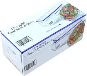Fit Meal Prep Plastic Food Film Seal Wrap in Cutter Dispenser, Stretch Tight, Food Service Grade, 12" x 2000' Square Feet Roll
