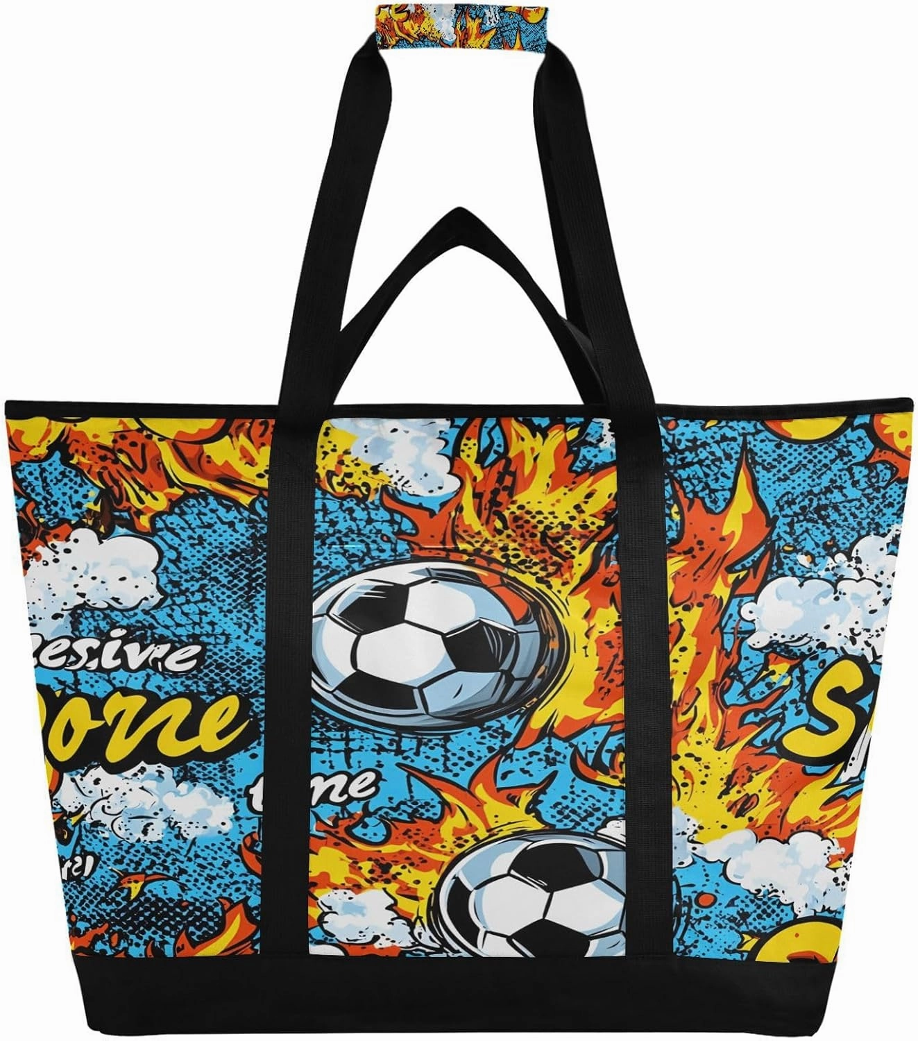 Flame Cartoon Football Reusable Insulated Lunchbox Cooler Bag, Leakproof Kitchen Grocery Bag Collapsible Portable Cooler Tote Bag for Picnic, Camping, Office, Travel