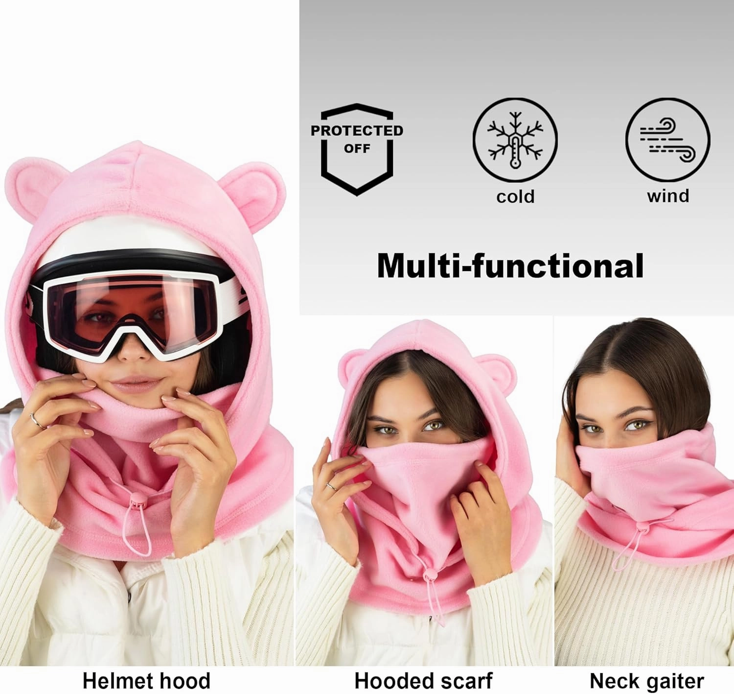 Fleece Balaclava Over Helmet - Warm Helmet Ninja Hood - Snowboard Hooded Hat Neck Gaiter Ski Mask