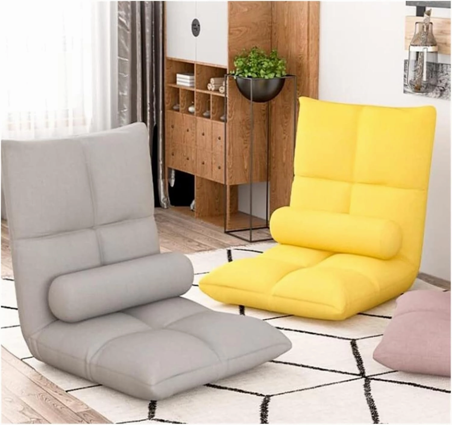 Floor Chair Folding Sofa Chair with Backrest Sleeper Bed Sofa Recliner Floor Gaming Chair Floor Gaming Chair, Sofa Recliner, Floor Sofa with Removable and Washable Cover (High Gray)(Pink1)