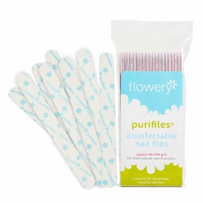 Flowery Purifiles Standard Pink Core Disinfectable Nail Files, 80/100 Grit, 20 per Pack