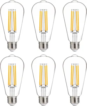 FLSNT 100W Equivalent LED Edison Bulbs, ST19/ST58 Dimmable LED Light Bulbs for Dining Room, Kitchen, High Brightness with 1000LM, 2700K Soft White, 8W, E26 Base, 6 Pack