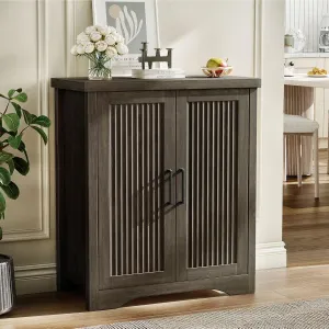 Fluted Buffet Cabinet with Storage Accent Sideboard,Modern Credenza with 2 Doors & Adjustable Shelves,Wood Coffee Bar Table Console for Dining Room Kitchen Living Room Entryway,Gray