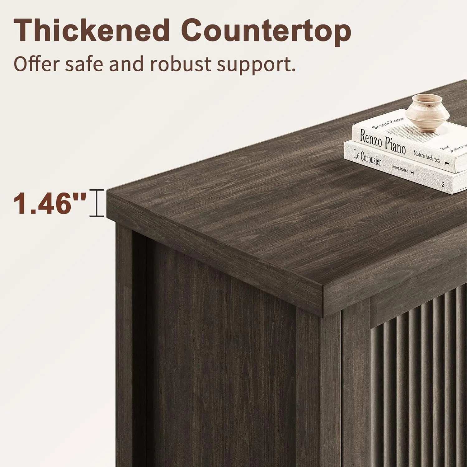 Fluted Buffet Cabinet with Storage Accent Sideboard,Modern Credenza with 2 Doors & Adjustable Shelves,Wood Coffee Bar Table Console for Dining Room Kitchen Living Room Entryway,Gray