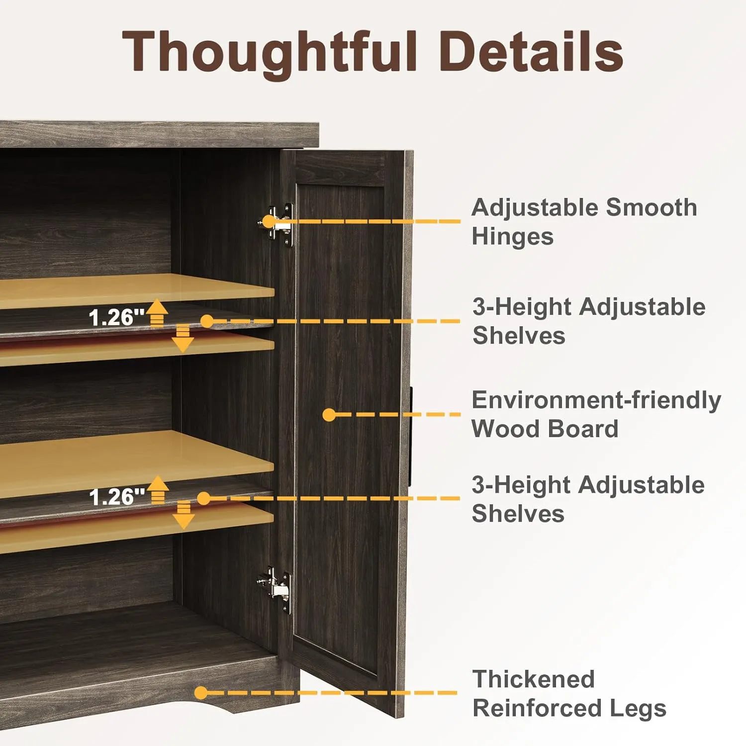 Fluted Buffet Cabinet with Storage Accent Sideboard,Modern Credenza with 2 Doors & Adjustable Shelves,Wood Coffee Bar Table Console for Dining Room Kitchen Living Room Entryway,Gray