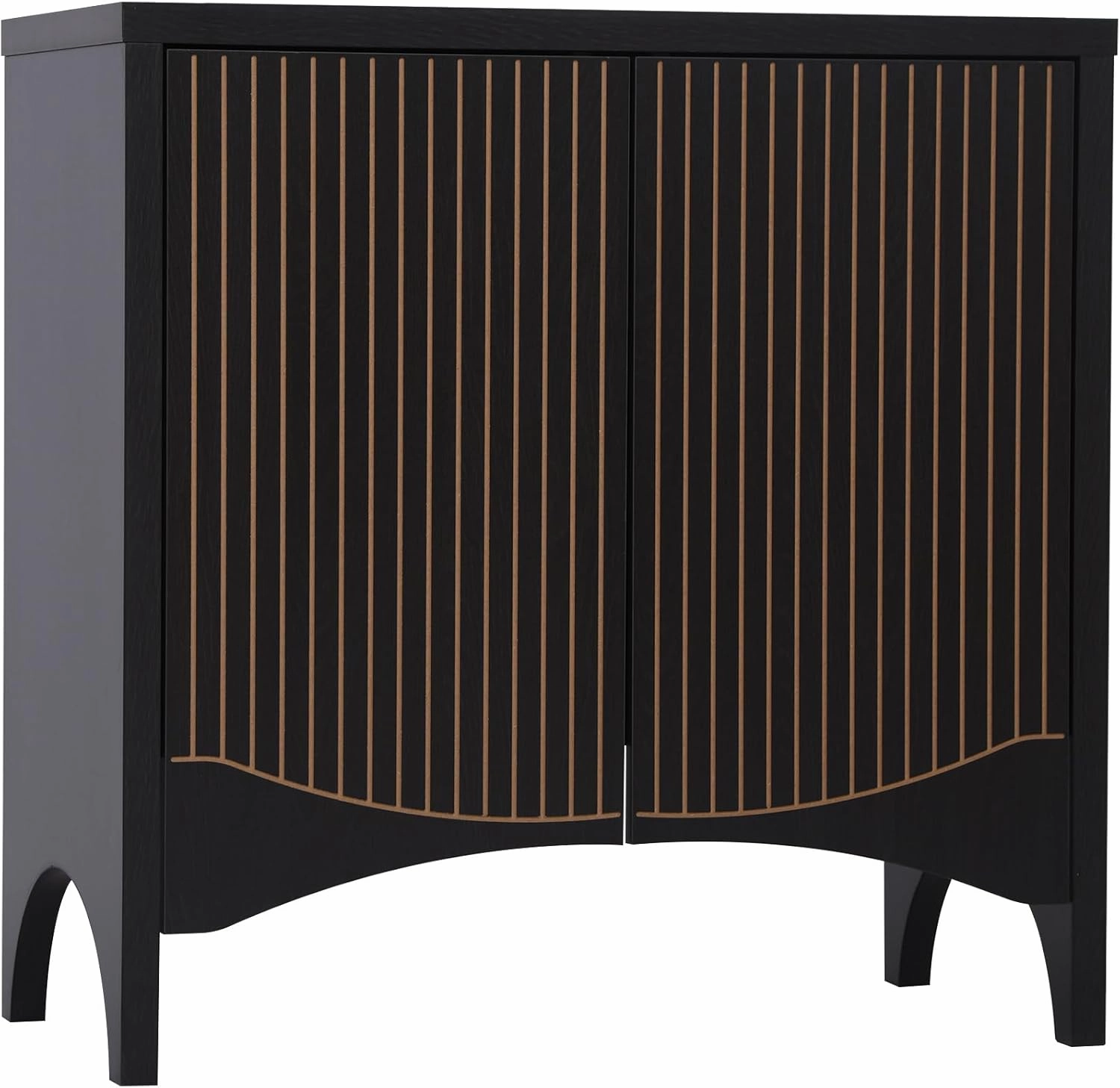 Fluted Sideboard Cabinet with Storage,Buffet Cabinet with Adjustable Shelves,Accent Storage Cabinets with Carved Arc Door Kitchen Dining Living Room (Arch Black, 6 Doors)