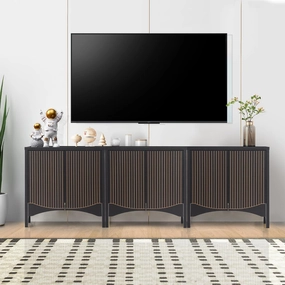 Fluted Sideboard Cabinet with Storage,Buffet Cabinet with Adjustable Shelves,Accent Storage Cabinets with Carved Arc Door Kitchen Dining Living Room (Arch Black, 6 Doors)