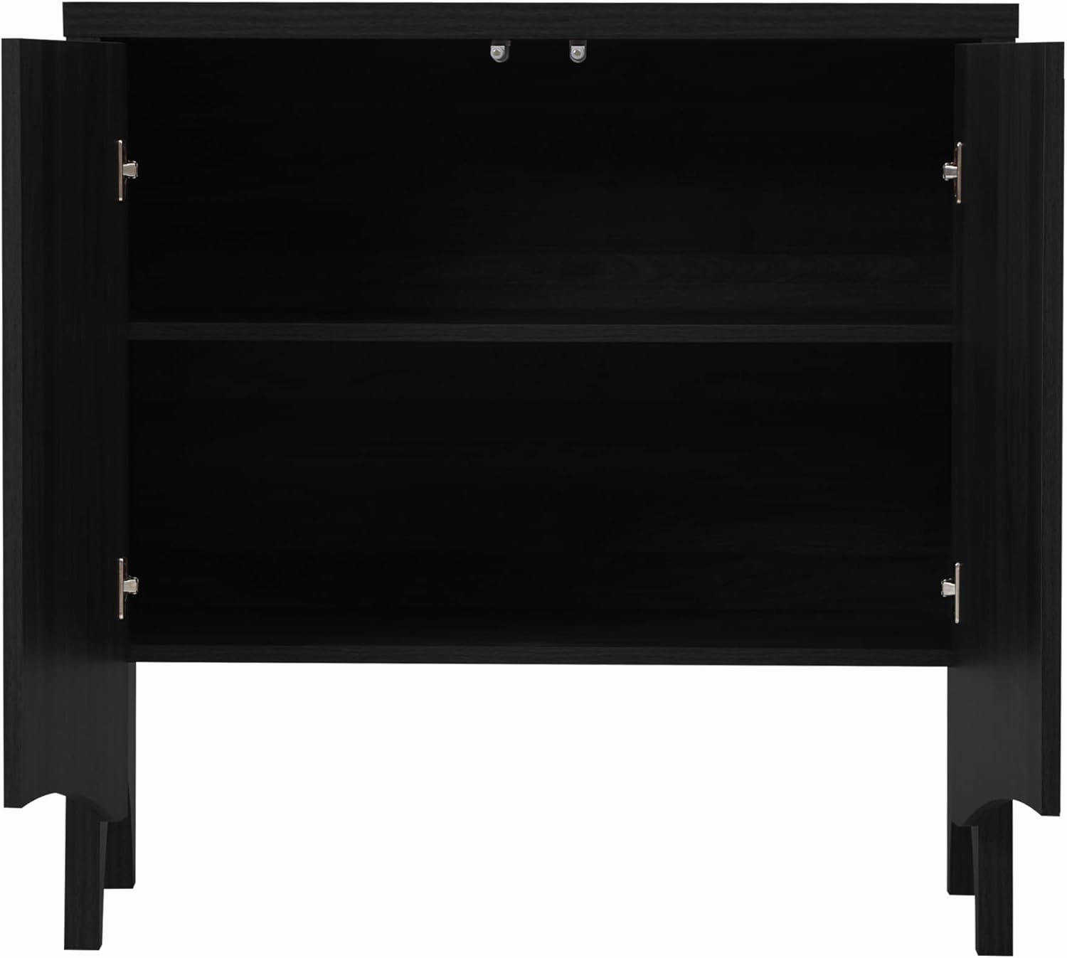 Fluted Sideboard Cabinet with Storage,Buffet Cabinet with Adjustable Shelves,Accent Storage Cabinets with Carved Arc Door Kitchen Dining Living Room (Arch Black, 6 Doors)
