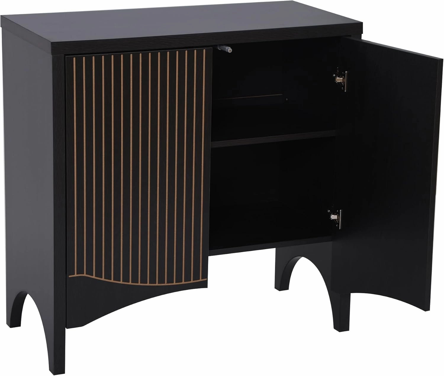 Fluted Sideboard Cabinet with Storage,Buffet Cabinet with Adjustable Shelves,Accent Storage Cabinets with Carved Arc Door Kitchen Dining Living Room (Arch Black, 6 Doors)