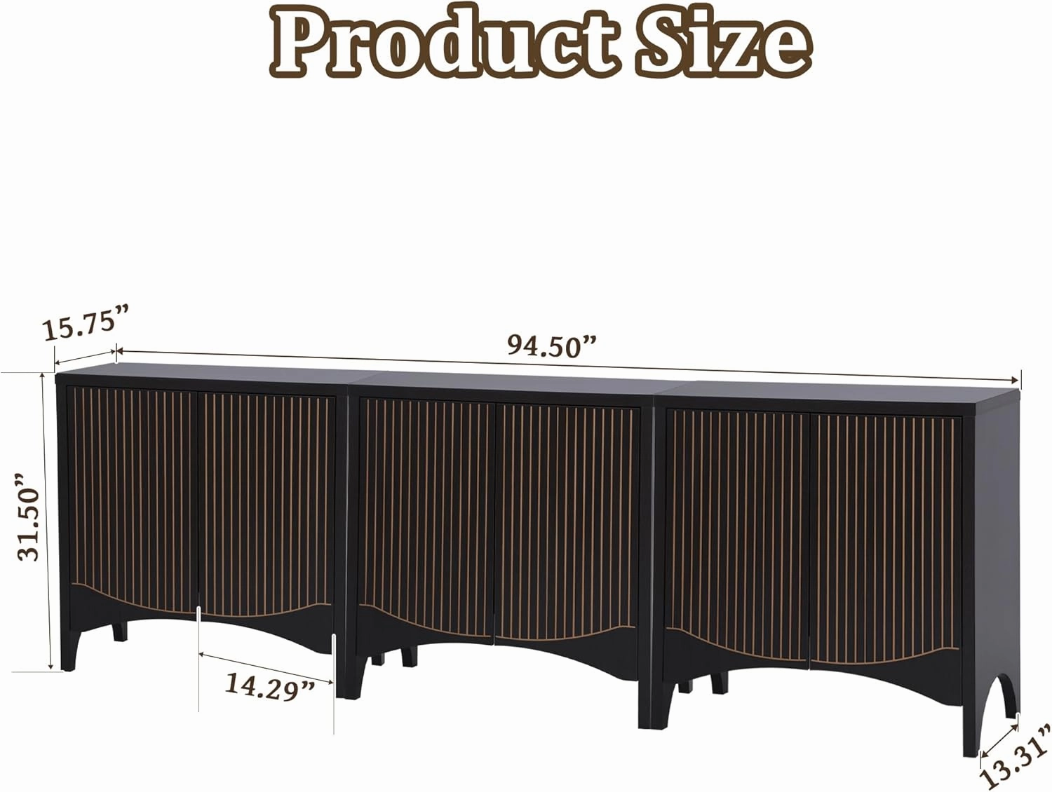 Fluted Sideboard Cabinet with Storage,Buffet Cabinet with Adjustable Shelves,Accent Storage Cabinets with Carved Arc Door Kitchen Dining Living Room (Arch Black, 6 Doors)