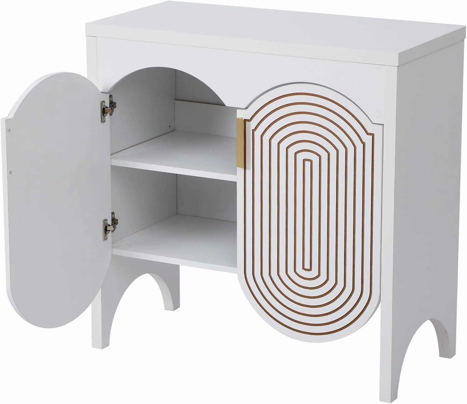 Fluted Sideboard Cabinet with Storage,Buffet Cabinet with Adjustable Shelves,Accent Storage Cabinets with Carved Arc Door Kitchen Dining Living Room (White, 6 Doors)