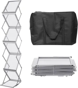 Foldable Literature Catalog Rack | Magazines Display Stand Holder | Magazines Rack Floor with 6 Pockets | Trade Show Brochure Display Stand | Comic Book Shelf With Carrying Bag for Trade Show Exhibiti